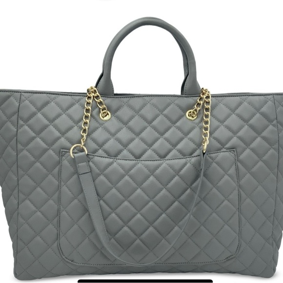 Gilda Paris Large Quilted Tote Grey with old Accents - Picture 2 of 5